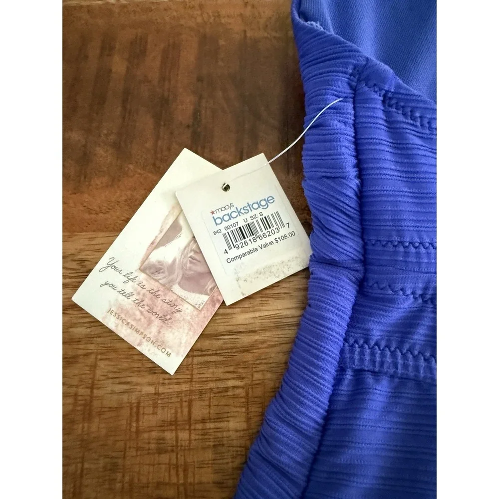 Jessica Simpson‎ Blue Cutout One Piece Swimsuit S Ribbed Halter Strappy Back NWT